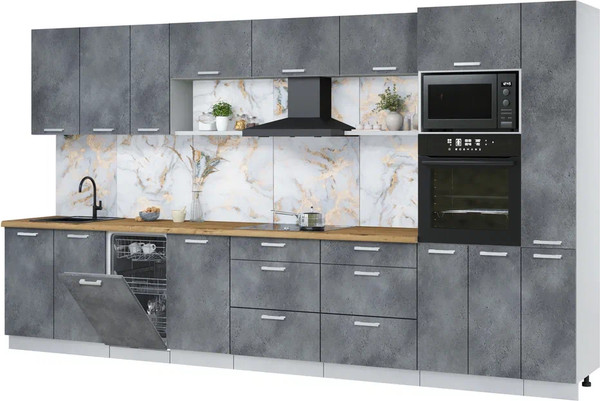 Изображение товара Кухонный гарнитур Интерлиния Мила Лайт 3.8-ПМ3 (бетон портленд/бетон портленд/дуб бунратти)