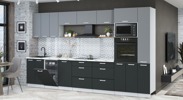 Изображение товара Кухонный гарнитур Интерлиния Мила Лайт 3.6-ПМ3 (серебро/антрацит/белый гранит)