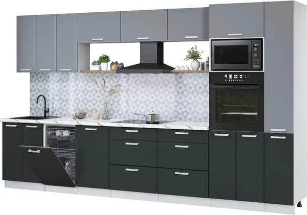 Изображение товара Кухонный гарнитур Интерлиния Мила Лайт 3.6-ПМ3 (серебро/антрацит/белый гранит)