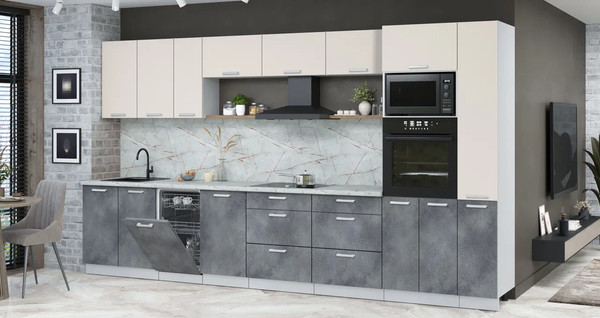 Изображение товара Кухонный гарнитур Интерлиния Мила Лайт 3.8-ПМ3 (персидский жемчуг/бетон портленд/серый каспий)