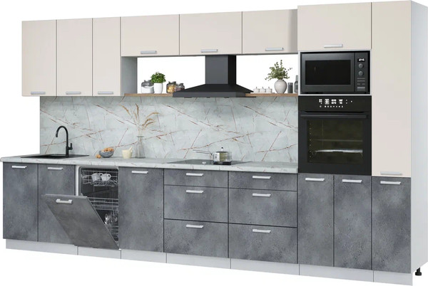 Изображение товара Кухонный гарнитур Интерлиния Мила Лайт 3.8-ПМ3 (персидский жемчуг/бетон портленд/серый каспий)