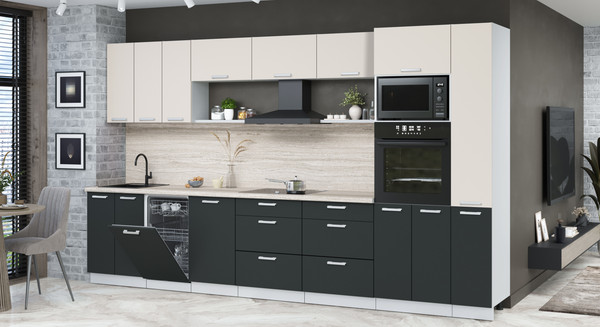 Изображение товара Кухонный гарнитур Интерлиния Мила Лайт 3.6-ПМ3 (персидский жемчуг/антрацит/травертин серый)