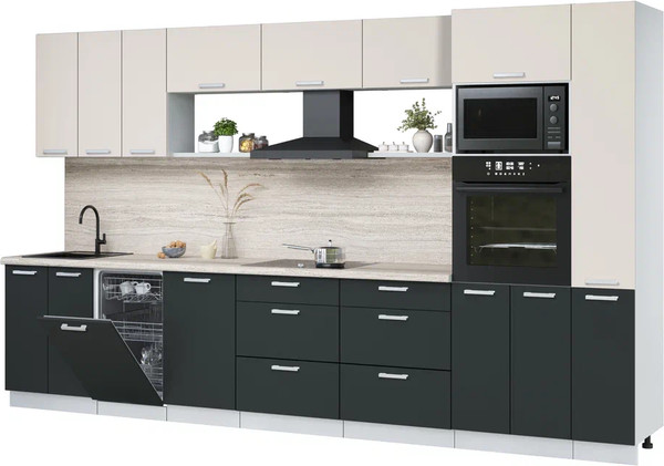 Изображение товара Кухонный гарнитур Интерлиния Мила Лайт 3.6-ПМ3 (персидский жемчуг/антрацит/травертин серый)