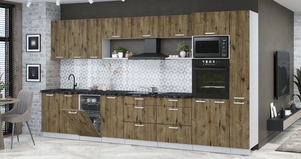 Изображение товара Кухонный гарнитур Интерлиния Мила Лайт 3.8-ПМ3 (дуб веллингтон/дуб веллингтон/кастилло темный)