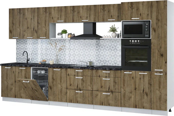 Изображение товара Кухонный гарнитур Интерлиния Мила Лайт 3.8-ПМ3 (дуб веллингтон/дуб веллингтон/кастилло темный)