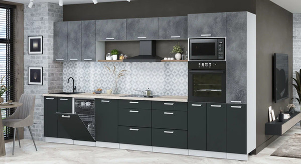 Изображение товара Кухонный гарнитур Интерлиния Мила Лайт 3.6-ПМ3  (бетон портленд/антрацит/травертин серый)