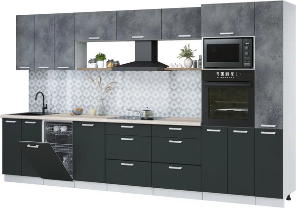 Изображение товара Кухонный гарнитур Интерлиния Мила Лайт 3.6-ПМ3  (бетон портленд/антрацит/травертин серый)