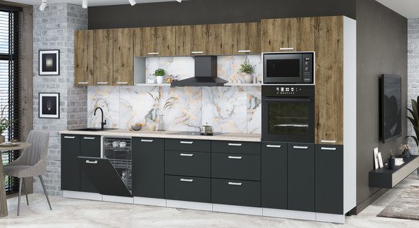 Изображение товара Кухонный гарнитур Интерлиния Мила Лайт 3.6-ПМ3 (дуб веллингтон/антрацит/травертин серый)