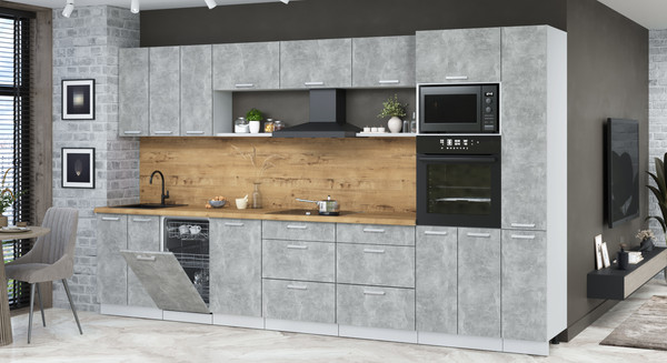 Изображение товара Кухонный гарнитур Интерлиния Мила Лайт 3.6-ПМ3 (бетон/бетон/дуб бунратти)