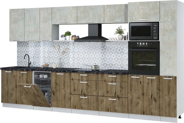 Изображение товара Кухонный гарнитур Интерлиния Мила Лайт 3.8-ПМ3 (бетон лайт/дуб веллингтон/кастилло темный)