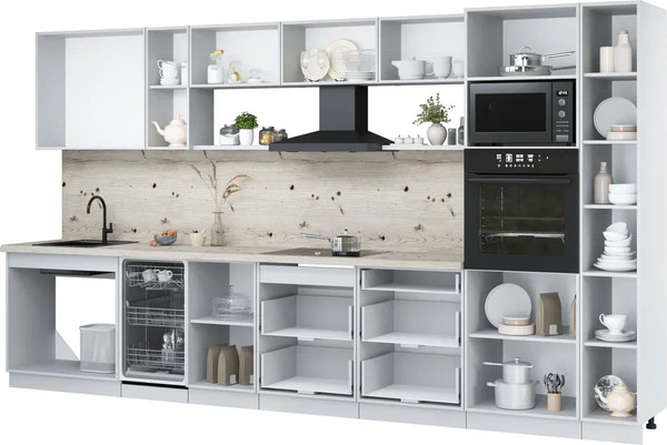 Изображение товара Кухонный гарнитур Интерлиния Мила Лайт 3.8-ПМ3 (белый платинум/белый платинум/кастилло темный)