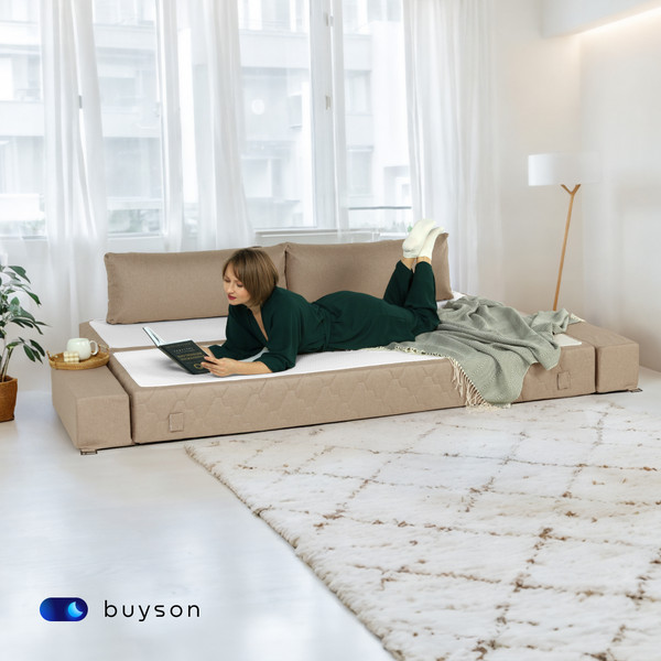 Изображение товара Бескаркасный диван buyson BuyDream Plus Тк. Laguna 130 200x142 (карамель)