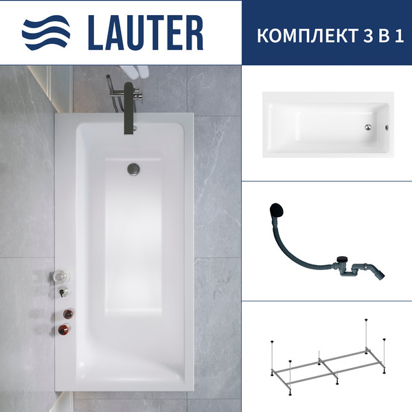 Изображение товара Ванна акриловая Lauter Seraphina 170x80 / 2112170R (с каркасом и сифоном 21Y31001 матовый черный)