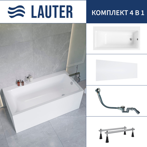 Изображение товара Ванна акриловая Lauter Seraphina 170x80 / 2112170R (с ножками, лицевым экраном и сифоном 21Y32000 хром)