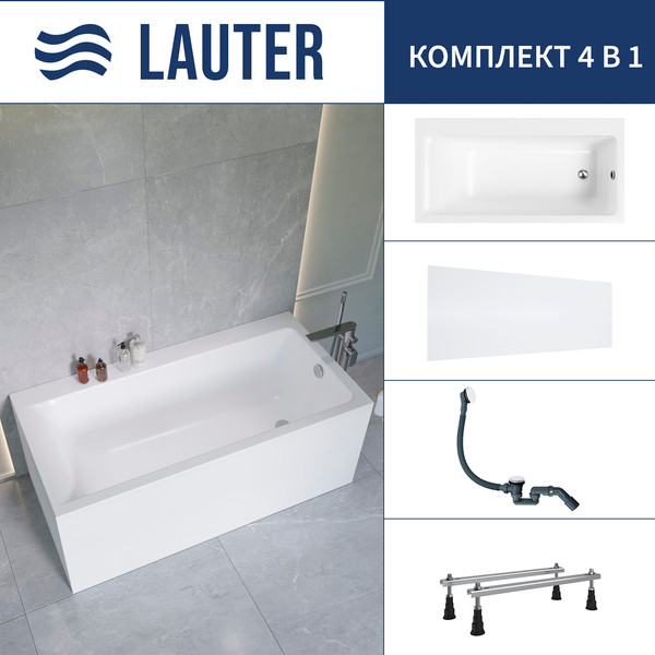 Изображение товара Ванна акриловая Lauter Seraphina 170x80 / 2112170R (с ножками, лицевым экраном и сифоном 21Y31002 белый)