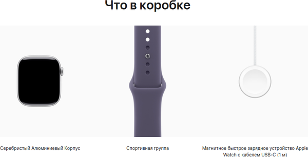 Изображение товара Умные часы Apple Watch Series 11 GPS 42mm (серебристый/фиолетовый спортивный ремешок S/M)