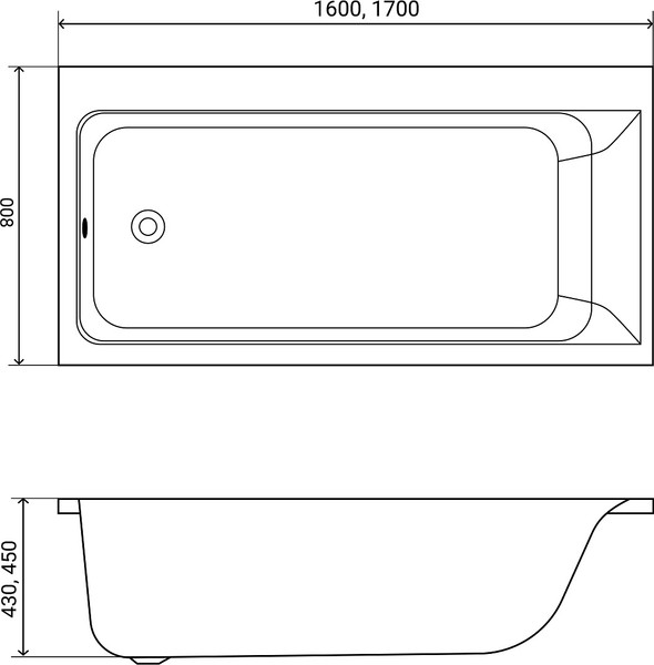 Изображение товара Ванна акриловая Lauter Seraphina 170x80 / 2112170L (с ножками, лицевым экраном и сифоном 21Y11020 хром)