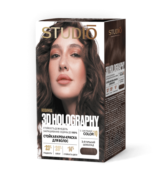 Изображение товара Крем-краска для волос Studio Professional 3D Holography 3.4 (50мл, горький шоколад)