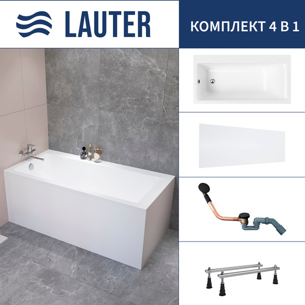 Изображение товара Ванна акриловая Lauter Seraphina 170x80 / 2112170L (с ножками, лицевым экраном и сифоном 21Y11021 матовый черный)