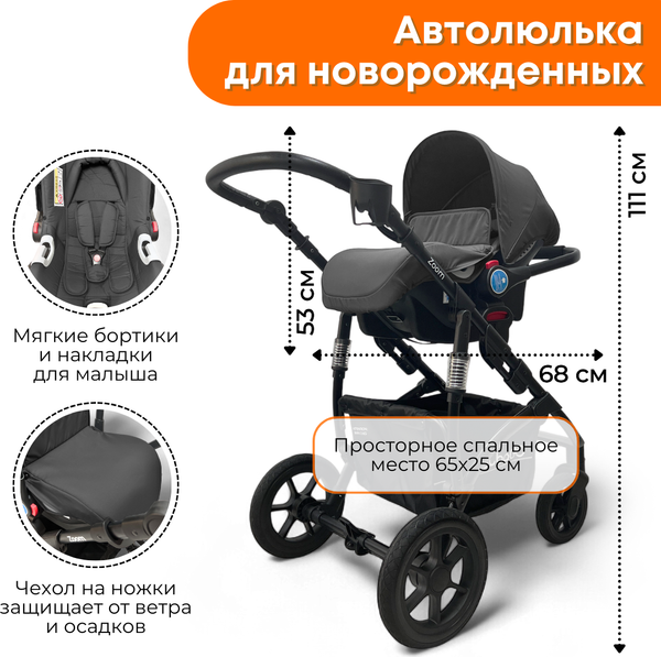 Изображение товара Детская универсальная коляска Bubago Model Zoom 3 в 1 / BG 196-2  (темно-серый)