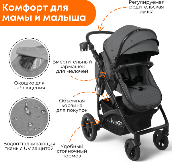 Изображение товара Детская универсальная коляска Bubago Model Zoom 3 в 1 / BG 196-2  (темно-серый)