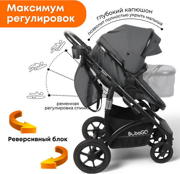 Изображение товара Детская универсальная коляска Bubago Model Zoom 3 в 1 / BG 196-2  (темно-серый)