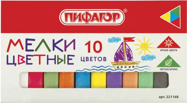 Изображение товара Мел канцелярский Пифагор 221168 (10шт, цветной)