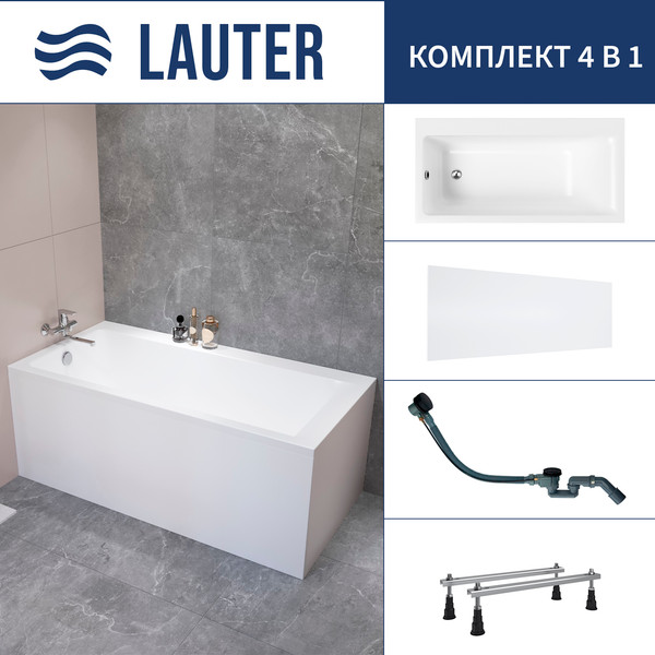 Изображение товара Ванна акриловая Lauter Seraphina 170x80 / 2112170L (с ножками, лицевым экраном и сифоном 21Y32001 матовый черный)