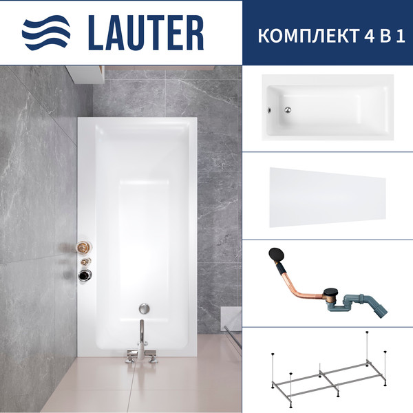 Изображение товара Ванна акриловая Lauter Seraphina 170x80 / 2112170L (с каркасом, лицевым экраном и сифоном 21Y11021 матовый черный)