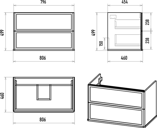 Изображение товара Тумба с умывальником Brevita Verde 80 / Ver-09080-0102Я+B-OND080-01