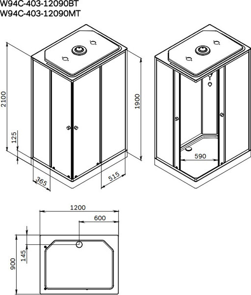 Изображение товара Душевая кабина AM.PM X-Joy 120x90 / W94C-403-12090BT (черный матовый/прозрачное стекло)