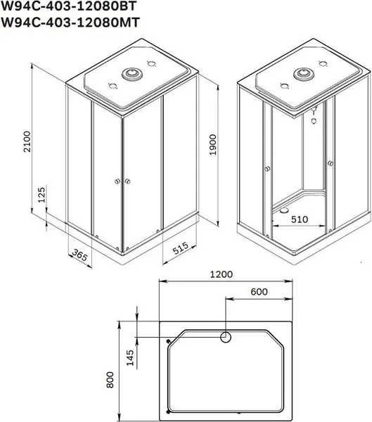 Изображение товара Душевая кабина AM.PM X-Joy 120x80 / W94C-403-12080BT (черный матовый/прозрачное стекло)