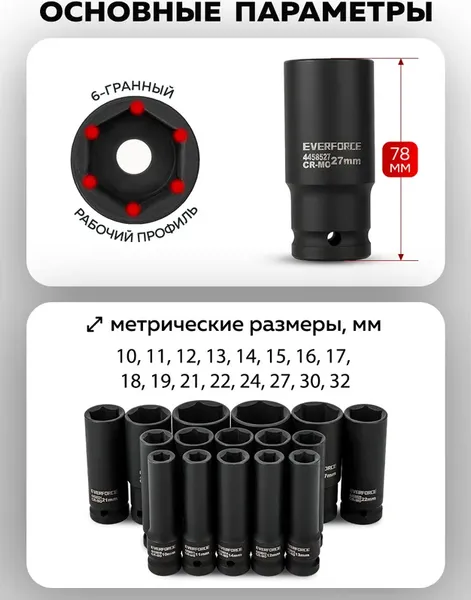 Изображение товара Набор головок слесарных Everforce EF-4167-5MPB (62991)