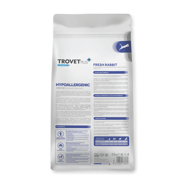 Изображение товара Сухой ветеринарный корм для кошек Trovet Plus Plus Adult Cat Hypoallergenic Fresh Rabbit (2.5кг)