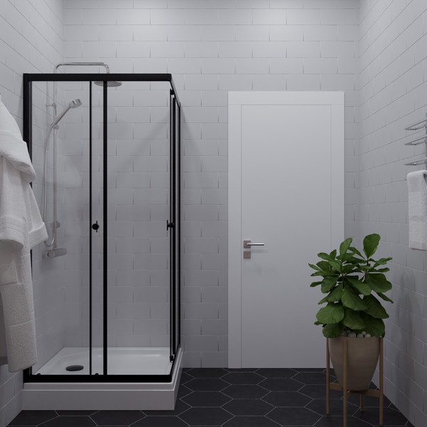 Изображение товара Душевой уголок Saniteco SNT-802 Cube 90х90 с поддоном (черный/прозрачное стекло)