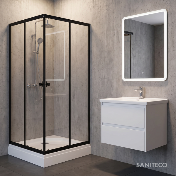 Изображение товара Душевой уголок Saniteco SNT-802 Cube 90х90 с поддоном (черный/прозрачное стекло)