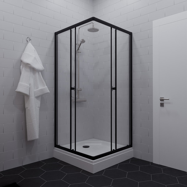Изображение товара Душевой уголок Saniteco SNT-802 Cube 90х90 с поддоном (черный/прозрачное стекло)