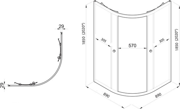 Изображение товара Душевой уголок Saniteco SNT-801 90х90 без поддона (черный/прозрачное стекло)