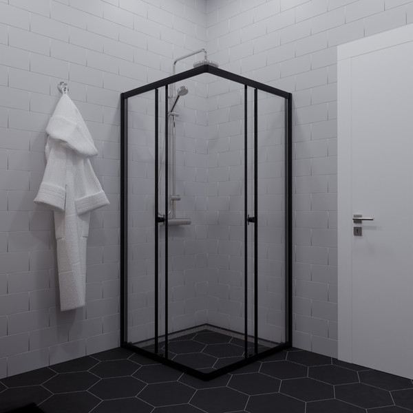 Изображение товара Душевой уголок Saniteco SNT-802 Cube 90х90 без поддона (черный/прозрачное стекло)