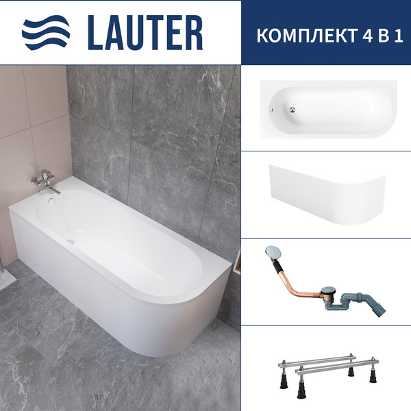 Изображение товара Ванна акриловая Lauter Monaco 170x72.5 / 2113170L (с ножками, лицевым экраном и сифоном 21Y11020 хром)