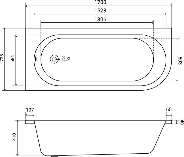 Изображение товара Ванна акриловая Lauter Monaco 170x72.5 / 2113170L (с ножками, лицевым экраном и сифоном 21Y11022 белый)