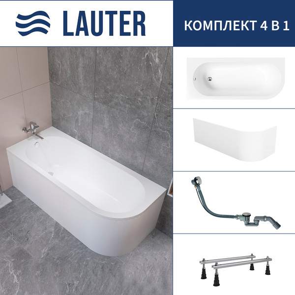 Изображение товара Ванна акриловая Lauter Monaco 170x72.5 / 2113170L (с ножками, лицевым экраном и сифоном 21Y32000 хром)