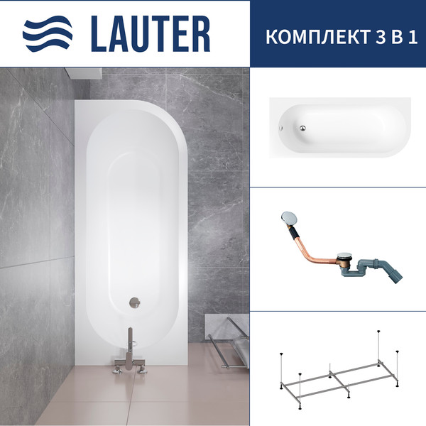 Изображение товара Ванна акриловая Lauter Monaco 170x72.5 / 2113170L (с каркасом и сифоном 21Y11030 хром)