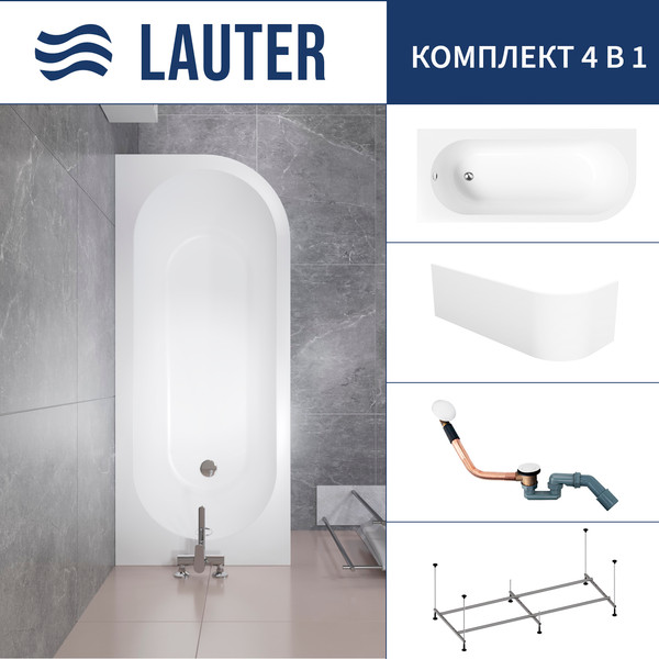 Изображение товара Ванна акриловая Lauter Monaco 170x72.5 / 2113170L (с каркасом, лицевым экраном и сифоном 21Y11022 белый)