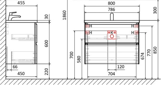 Изображение товара Тумба под умывальник Raval Welto 80 / Wel.01.80.2/P/GRS/RL+Leg.05.50/H200/Silver/RL+Leg