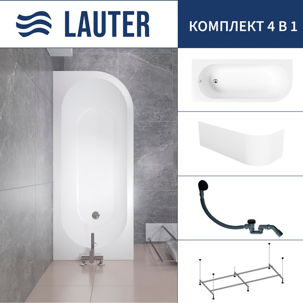Изображение товара Ванна акриловая Lauter Monaco 170x72.5 / 2113170L (с каркасом, лицевым экраном и сифоном 21Y31001 матовый черный)