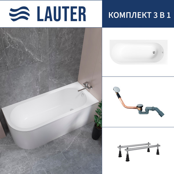 Изображение товара Ванна акриловая Lauter Monaco 170x72.5 / 2113170R (с ножками и сифоном 21Y11020 хром)