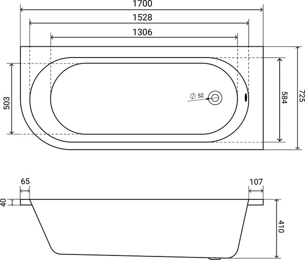 Изображение товара Ванна акриловая Lauter Monaco 170x72.5 / 2113170R (с ножками и сифоном 21Y11022 белый)