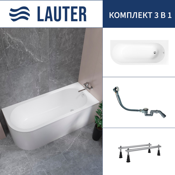 Изображение товара Ванна акриловая Lauter Monaco 170x72.5 / 2113170R (с ножками и сифоном 21Y32000 хром)