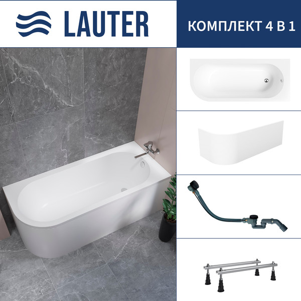 Изображение товара Ванна акриловая Lauter Monaco 170x72.5 / 2113170R (с ножками, лицевым экраном и сифоном 21Y32001 матовый черный)